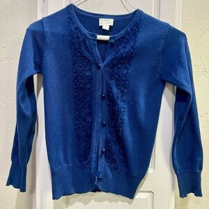 Girls kids button down cardigan sweater navy blue size M 7/8